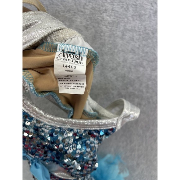 A Wish Come True Girls Sequined Dancewear Costume Wings Feathers Blue IMC 11-12 - Picture 4 of 10